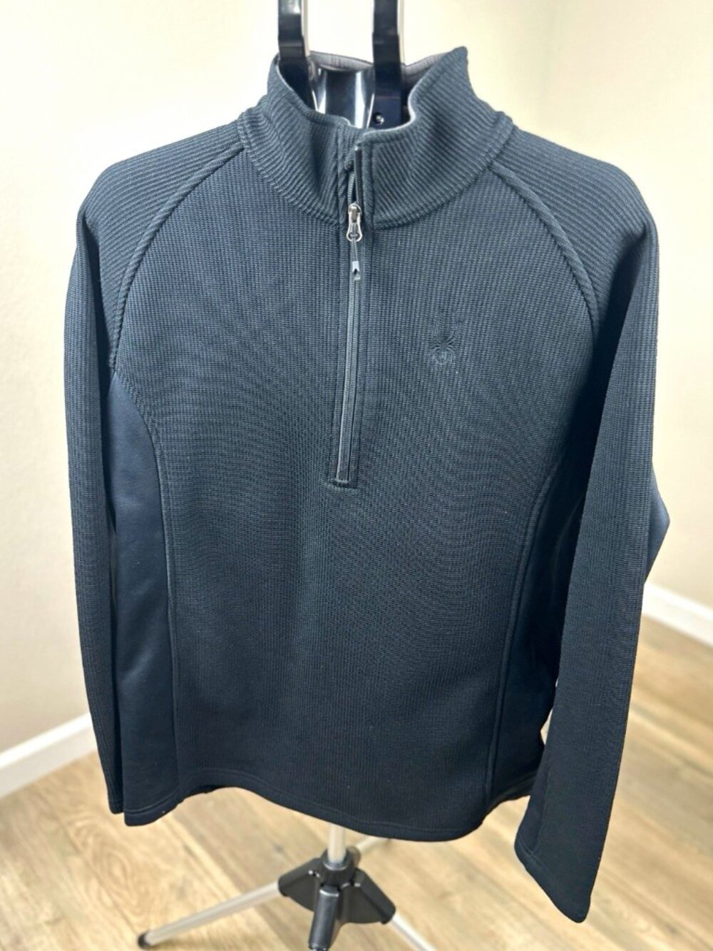 Spyder 1/4 Zip Pullover Mock Neck Black Long Sleeve Knit Top Men’s L